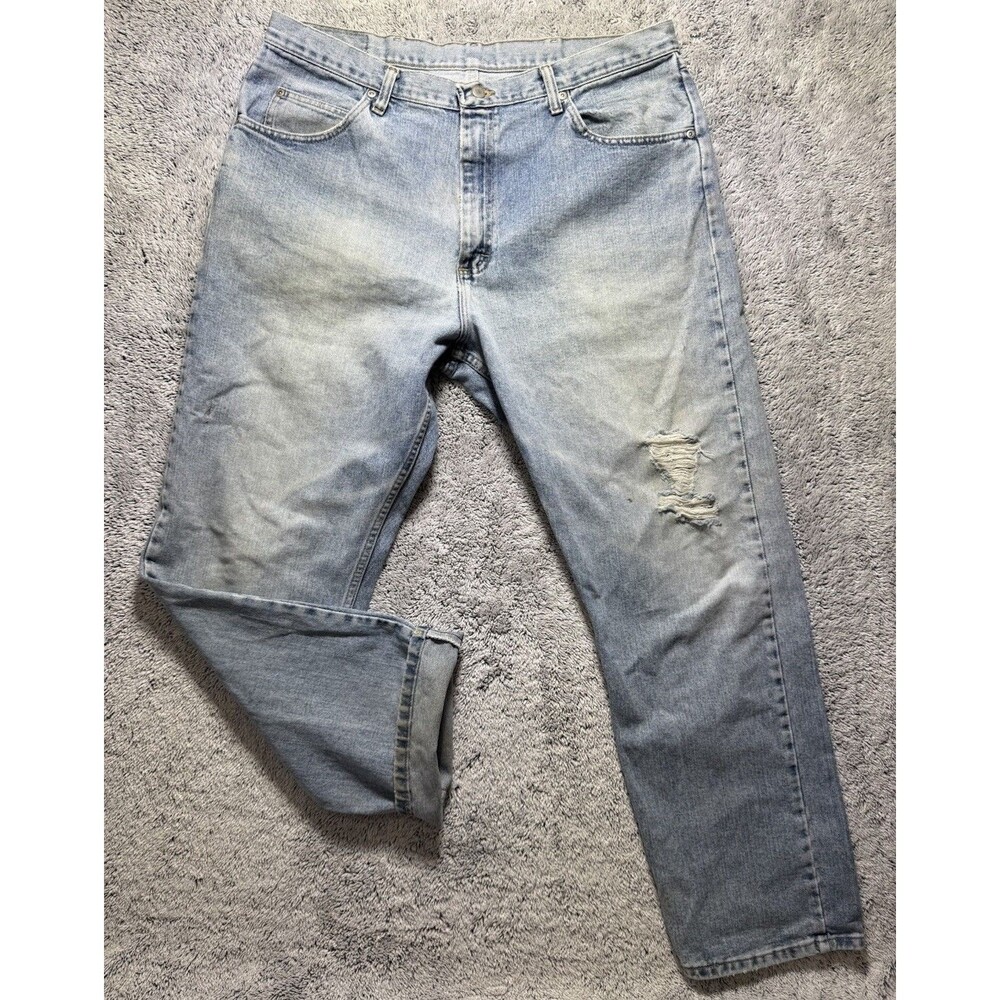 VTG Wrangler Jeans 36x32 Distressed Patina Faded Whiskered Grunge Workwear Denim - Picture 2 of 14